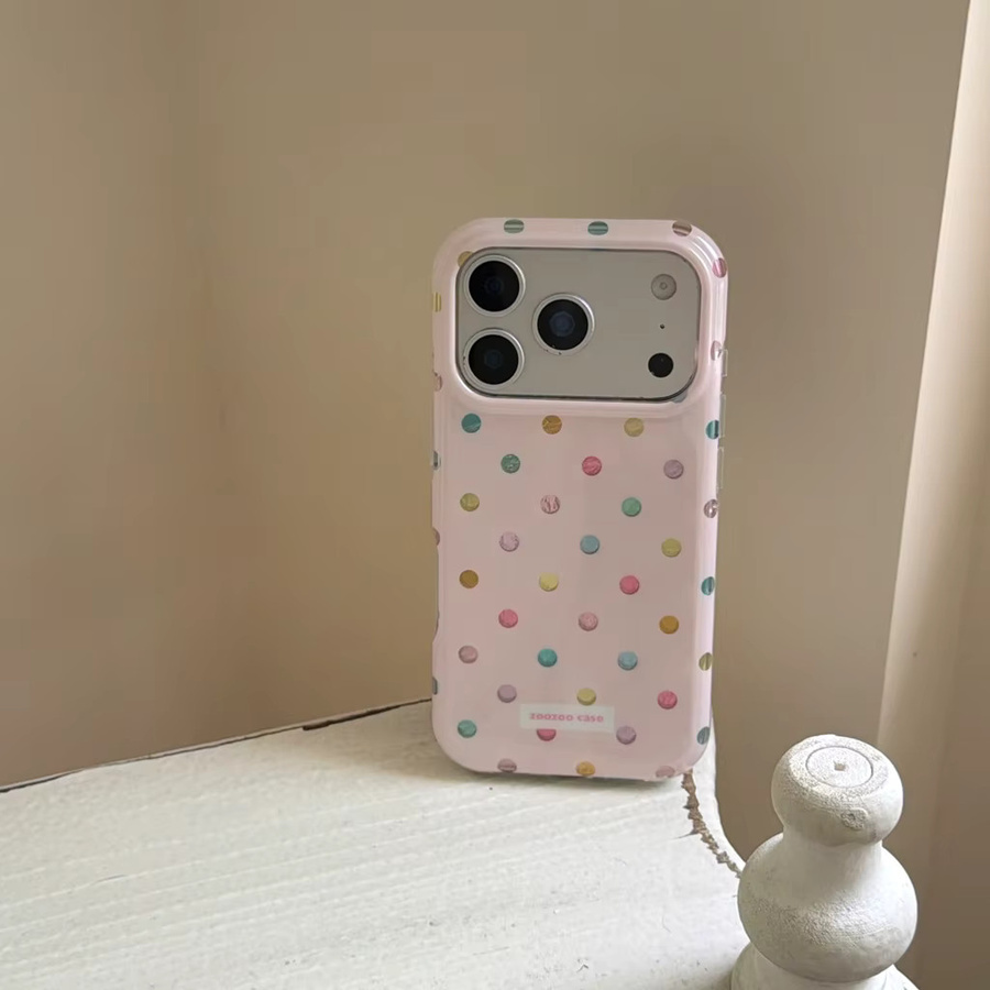 Stoßfeste iPhone Schutzhülle im koreanischen Stil mit bunten Polka Dots für Apple iPhone 17 16 15 14 Pro, Mehrfarbig/Pink - Bild 1
