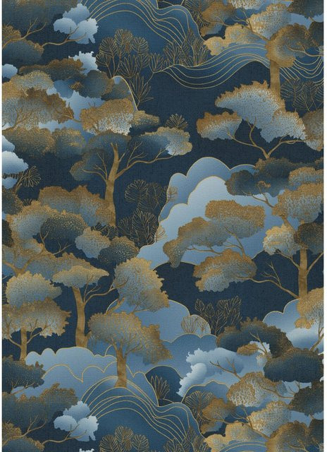 Erismann Vliestapete Elle Decoration 4 Golden Grove Blau Gold mit floralem Naturmotiv - Bild 1
