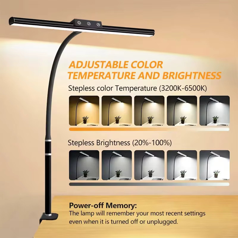 VENUSWING LED Clip-Schreibtischlampe in Schwarz mit USB-Anschluss, dimmbarer Helligkeit und Touch-Steuerung für Home Office und Aufgaben - Bild 2