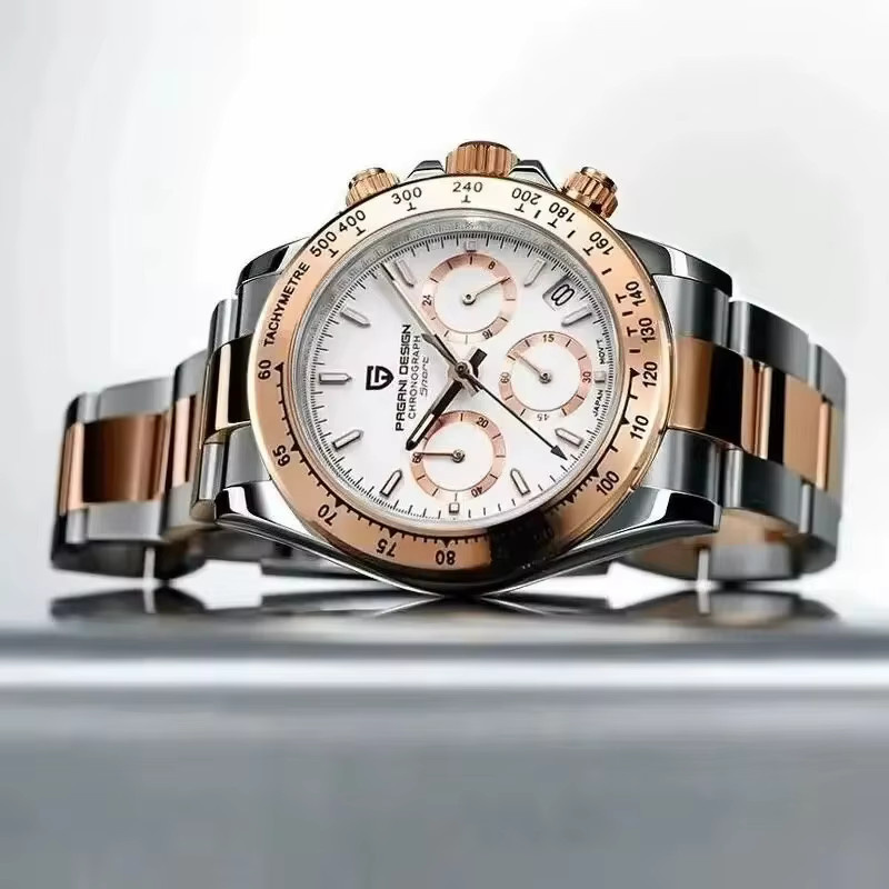 PAGANI DESIGN Chronograph Armbanduhr, Quarz, Edelstahl, Bicolor, Weiß, Herren - Bild 2