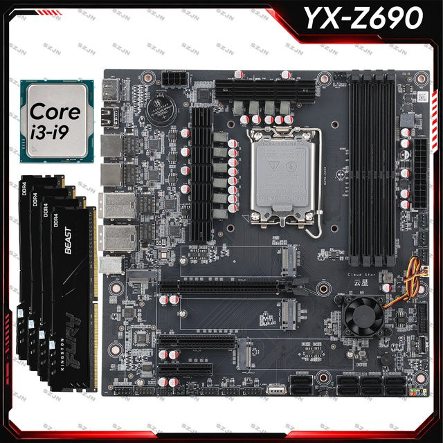 SZJN Z690 Motherboard für NAS-Builds mit LGA1700, unterstützt Intel-Prozessoren, M.2 NVMe und 8 native SATA Anschlüsse, AV1 Hardware-Dekodierung, Schwarz - Bild 1