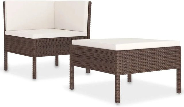 vidaXL 2-tlg Garten-Lounge-Set Modell 3 aus Poly Rattan in Braun mit Auflagen - Bild 1