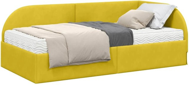 vidaXL Eckbettgestell mit 2 Matratzen und Kopfteil in Gelb aus Samt, 100 x 200 cm - Bild 1