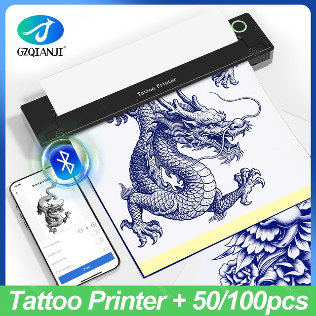GZQIANJI A4 Mini Tragbarer Thermodrucker für Tattoo-Transfer-Schablonen mit Bluetooth und HD-Druckfunktion in Schwarz - Bild 1