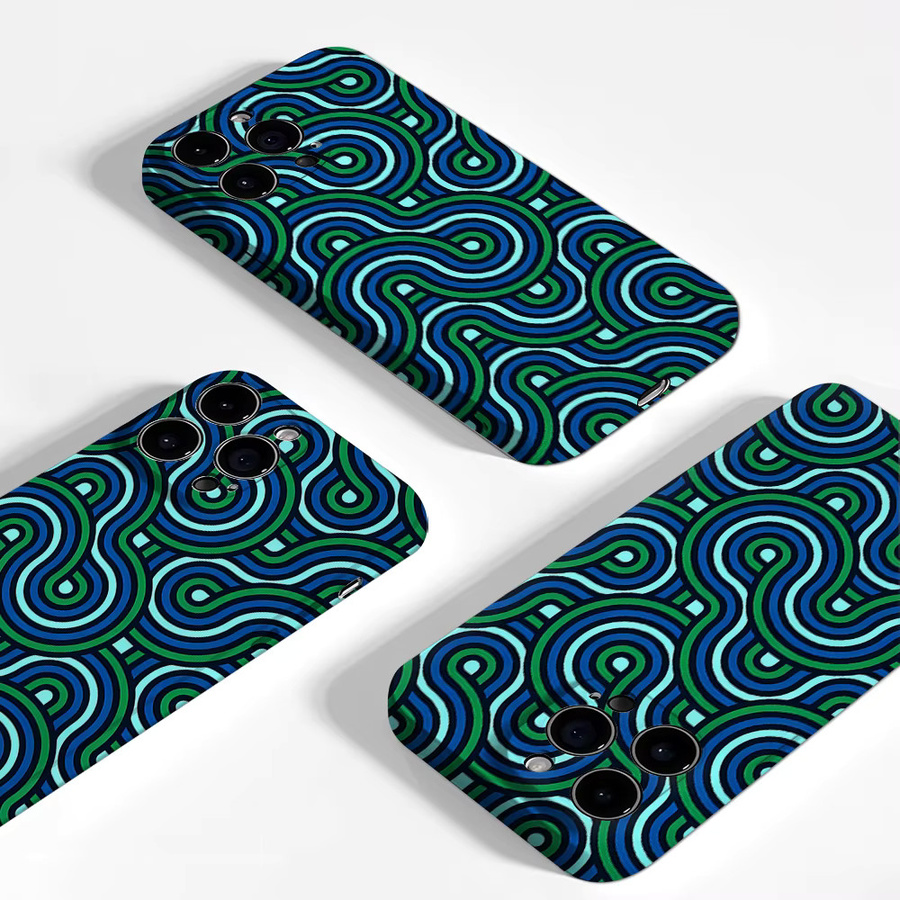 Aurea Case Matte Bumper MagSafe kompatible Schutzhülle für iPhone 17 16 15 14 13 Pro Max mit geometrischem Wellenmuster in Grün und Blau - Bild 4