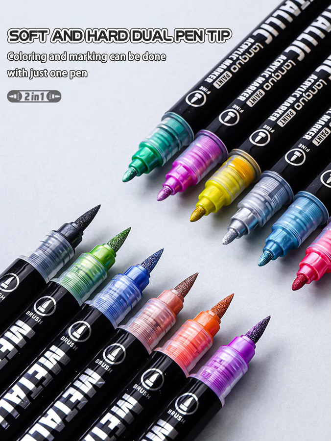 Languo Metallic Acryl Marker Set M750 mit Dual Tip und Brush Spitze in Multicolour für DIY Graffiti und Schule - Bild 2