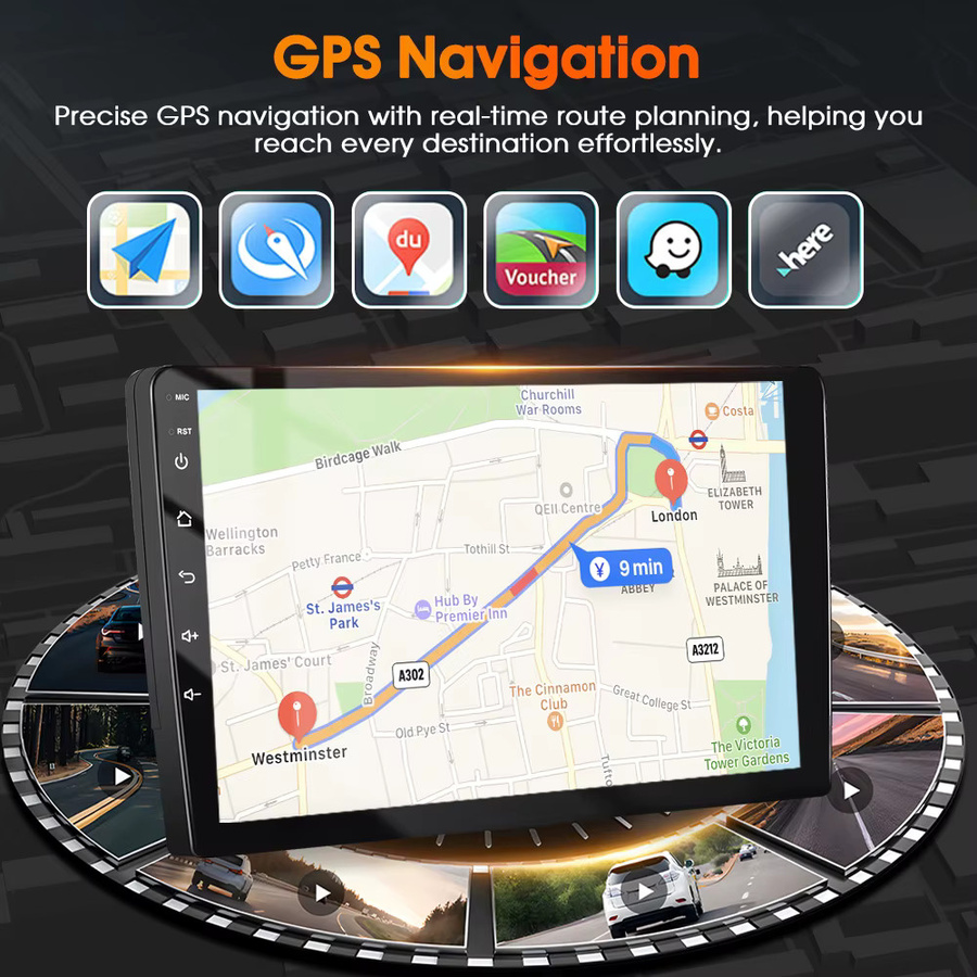 Podofo Autoradio mit kabellosem CarPlay, Android Auto, WIFI und GPS für Peugeot 206, Peugeot 206CC und Citroen C2, Schwarz - Bild 6