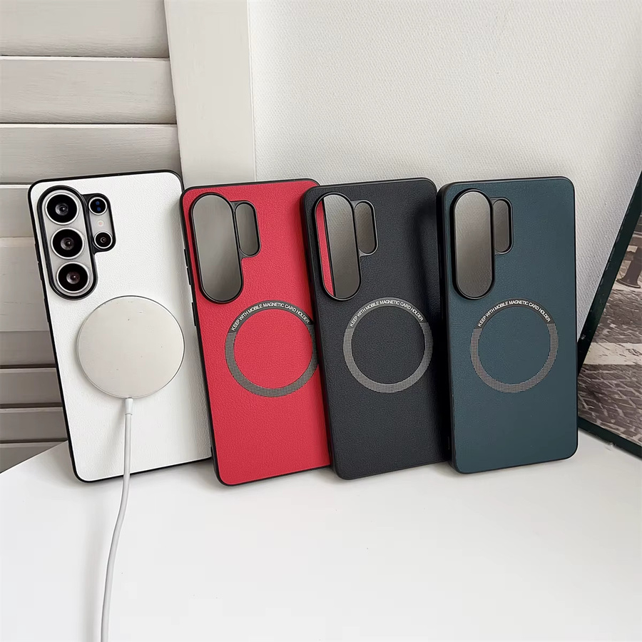Magnetische Leder-Handyhülle von szHAIyu für Samsung Galaxy S26 Ultra S25 S24 Plus S23FE A57 A37 A17 A56 A36 A26 in Rot mit MagSafe kompatiblem kabellosem Laden - Bild 2