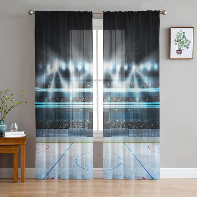 Eishockey Spielfeld Transparente Vorhänge aus Polyester in Grau, B: 135 cm, H: 115 cm - Bild 1