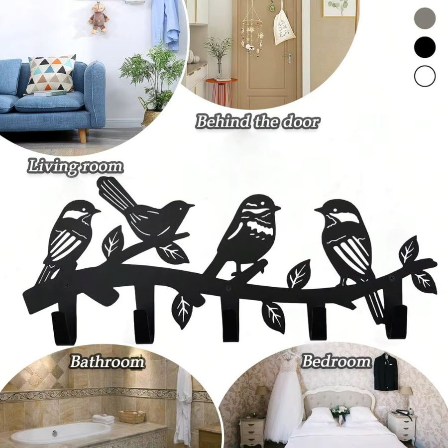 CIFBUY Wandhaken in Vogelform aus Metall in Schwarz als Tiermotiv-Mantel- und Schlüsselhalter für Flur und Büro - Bild 5