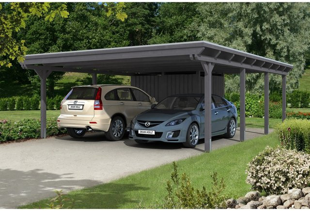 Skan Holz Carport Emsland aus Fichten-Leimholz mit Abstellraum in Schiefergrau, Breite: 613 cm, Tiefe: 846 cm, Höhe: 248 cm - Bild 1