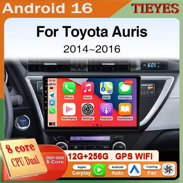TIEYEZ Android Autoradio Multimedia-Player mit Android Auto und CarPlay für Toyota Auris und Corolla E160 E170, Schwarz - Bild 1
