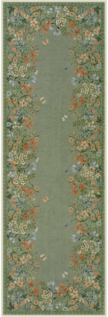 Karpetti Flur Teppichläufer mit Frühlingsblumen-Design, grün, rutschfest und maschinenwaschbar, B/H: 60 x 300 cm - Bild 1