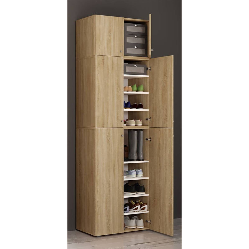 VCM Schuhschrank Lona Allzweckschrank aus Holz in Eiche Sonoma Nachbildung und Weiß mit 4 Drehtüren und Aufsatz, H x B x T: 223 x 70 x 39 cm - Bild 3