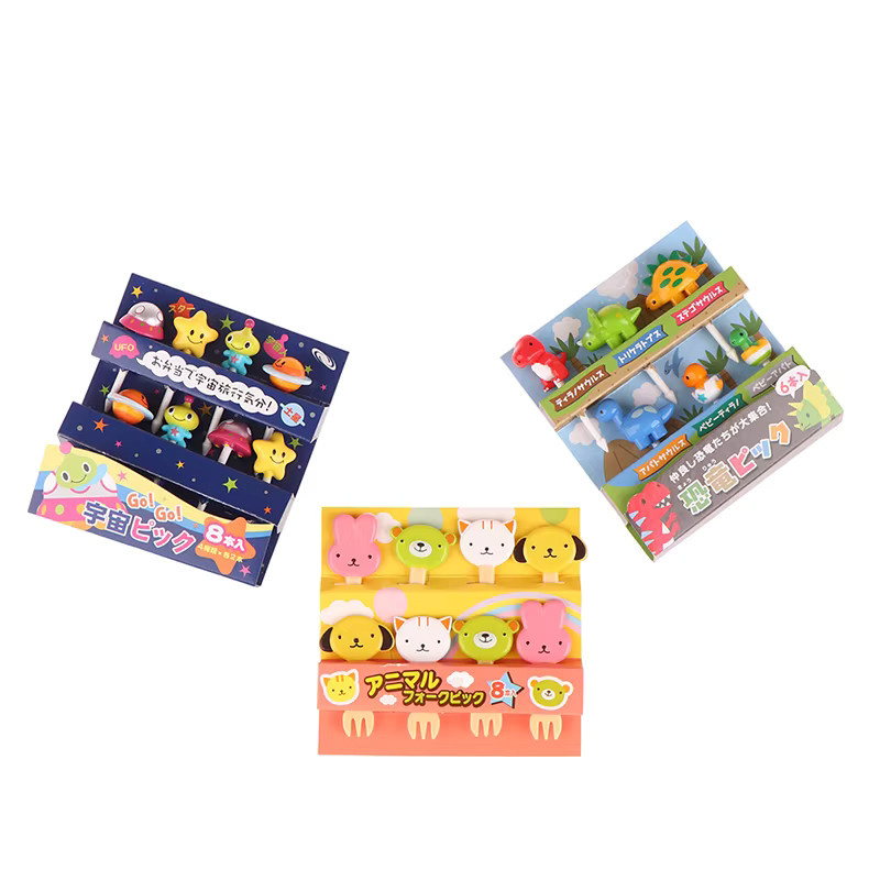HUXUAN Kinder Obstpicks Set, bunte Mini Dessert-Gabeln für Bento Boxen und Kuchen, 6/8 Stück, Mehrfarbig - Bild 3