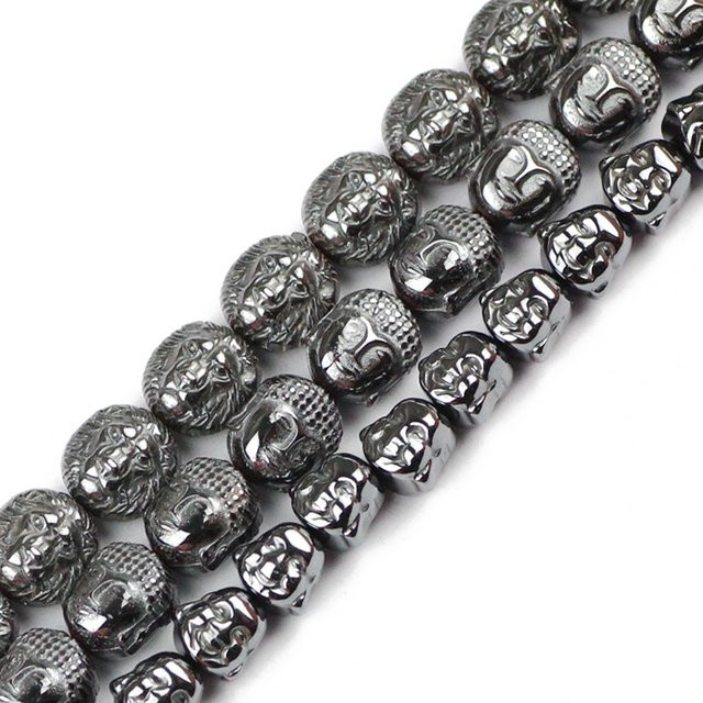 JHNBY Armband, Löwe Buddha Maitreya Kopf, Schwarz, Hämatit, Naturstein, Perlen, Unisex - Bild 1