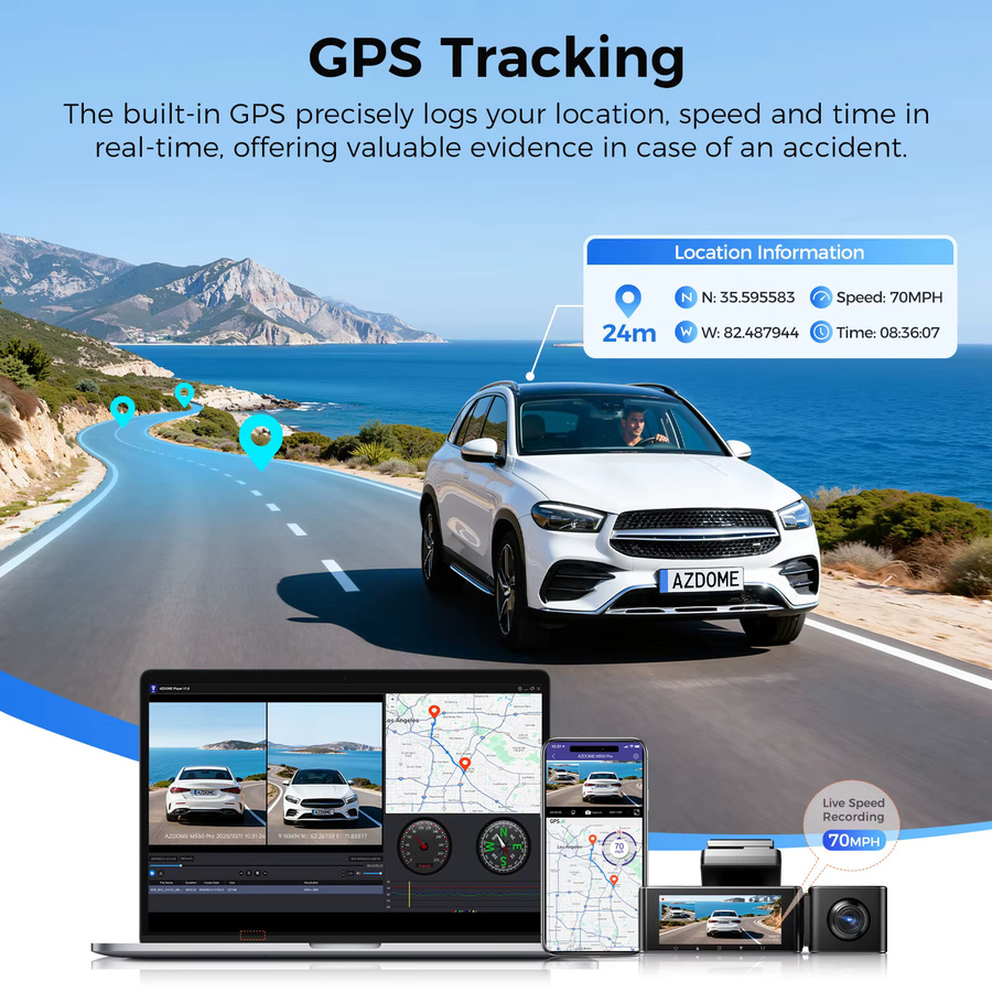 AZDOME M550 Pro Dashcam mit 5,8 GHz WLAN, GPS und 4K+2,5K Auflösung, 3,19 Zoll IPS-Bildschirm, IR-Nachtsicht und 24-Stunden-Parkmodus, Schwarz - Bild 6