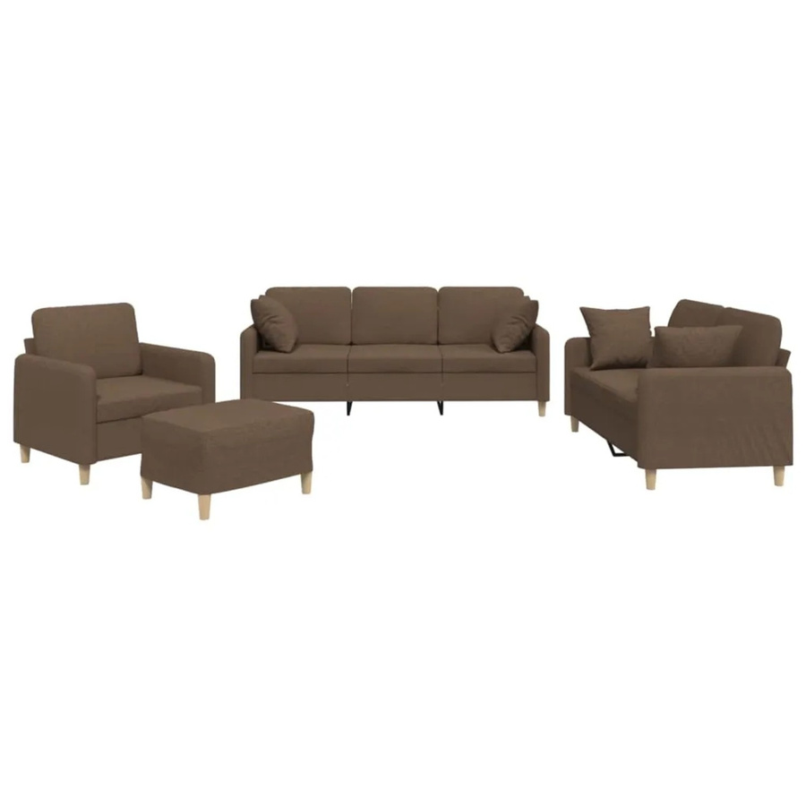 vidaXL 4-teilige Sofagarnitur in Braun aus Stoff mit Sessel, 2-Sitzer-Sofa, 3-Sitzer-Sofa, Fußhocker und Kissen - Bild 2