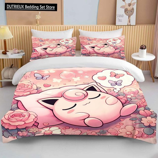 Pokémon Bettwäsche-Set mit Jigglypuff-Print in Rosa, 1 Bettbezug und 2 Kissenbezüge aus Mikrofaser, B/T: 228 x 228 cm - Bild 1