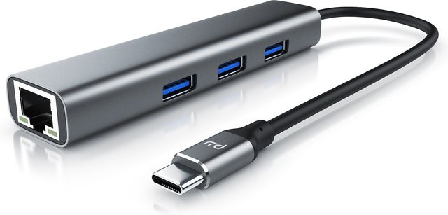 Primewire USB C Hub mit RJ45 Gigabit Ethernet und 3 x USB 3.2 Gen.1 A Ports in Grau - Bild 1