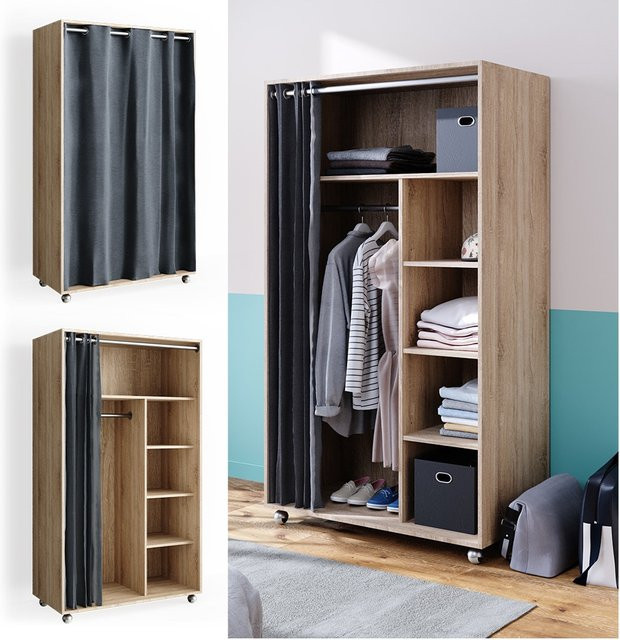 Vicco Mobiler Kleiderschrank Doros Garderobe Sonoma Braun B: 100 cm, H: 168 cm, offen und rollbar - Bild 1