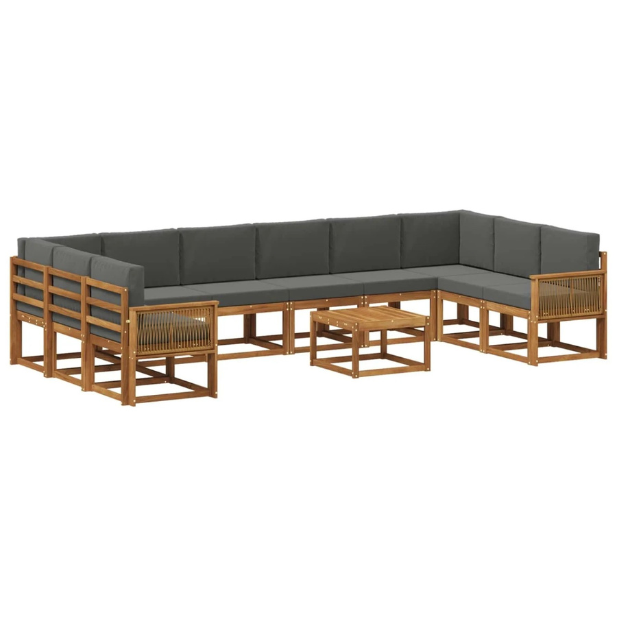 vidaXL Outdoor-Sofagarnitur aus Akazienholz mit Kissen, 11-teiliges Set, Natur und Anthrazit - Bild 2
