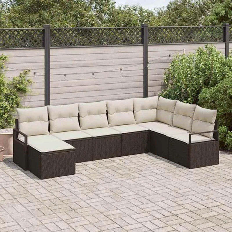 vidaXL Garten-Sofa-Set aus 8 Teilen in Braun aus Polyrattan und Polyester im modernen minimalistischen Design - Bild 1
