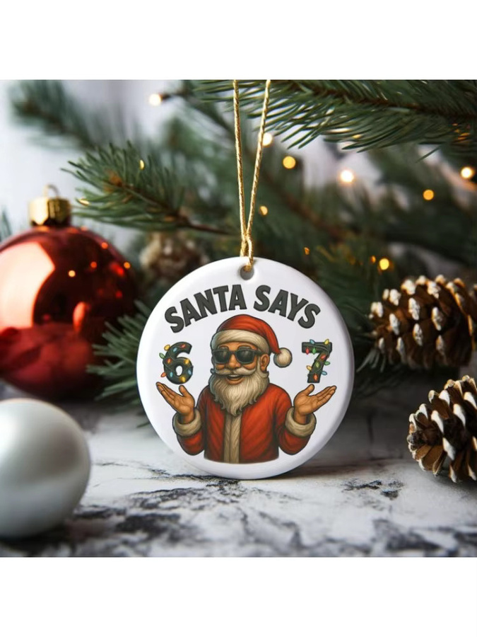 DUTRIEUX Weihnachtsbaum-Anhänger Santa Claus mit Gen Z Slang Design, Keramik-Baumschmuck im Boho-Stil, Mehrfarbig - Bild 4