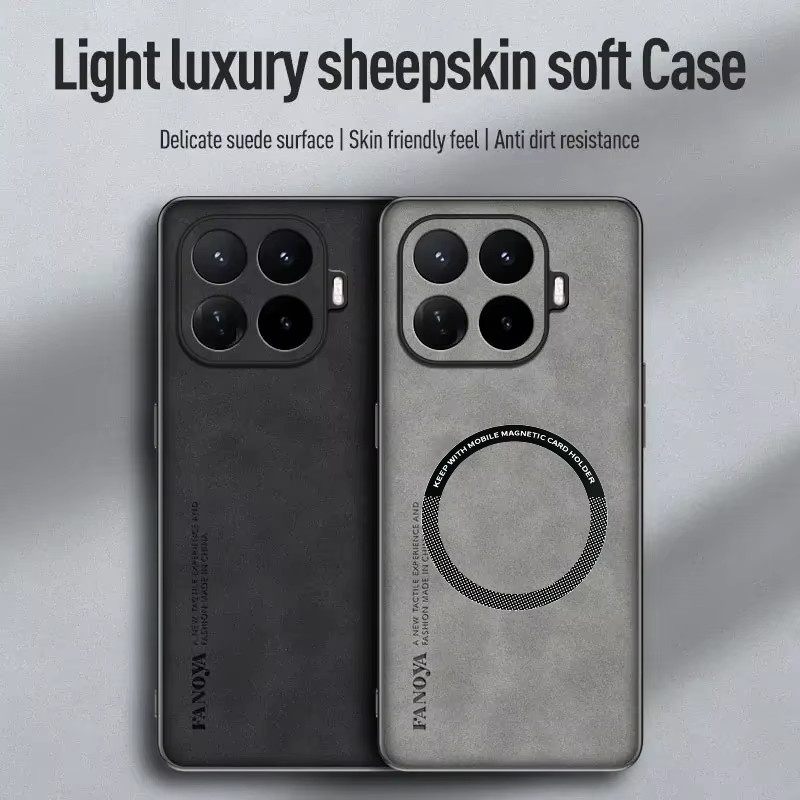 Einfarbige Schafsleder-Handyhülle für Xiaomi 17T 15T 14T Pro Ultra 17 Pro Max mit Auto-Magnethalter in Blau - Bild 3