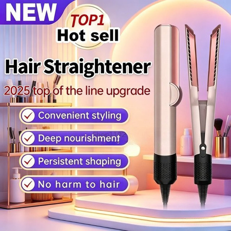 2-in-1 Heißluftbürste Haartrockner Glätteisen, Blau, Unisex