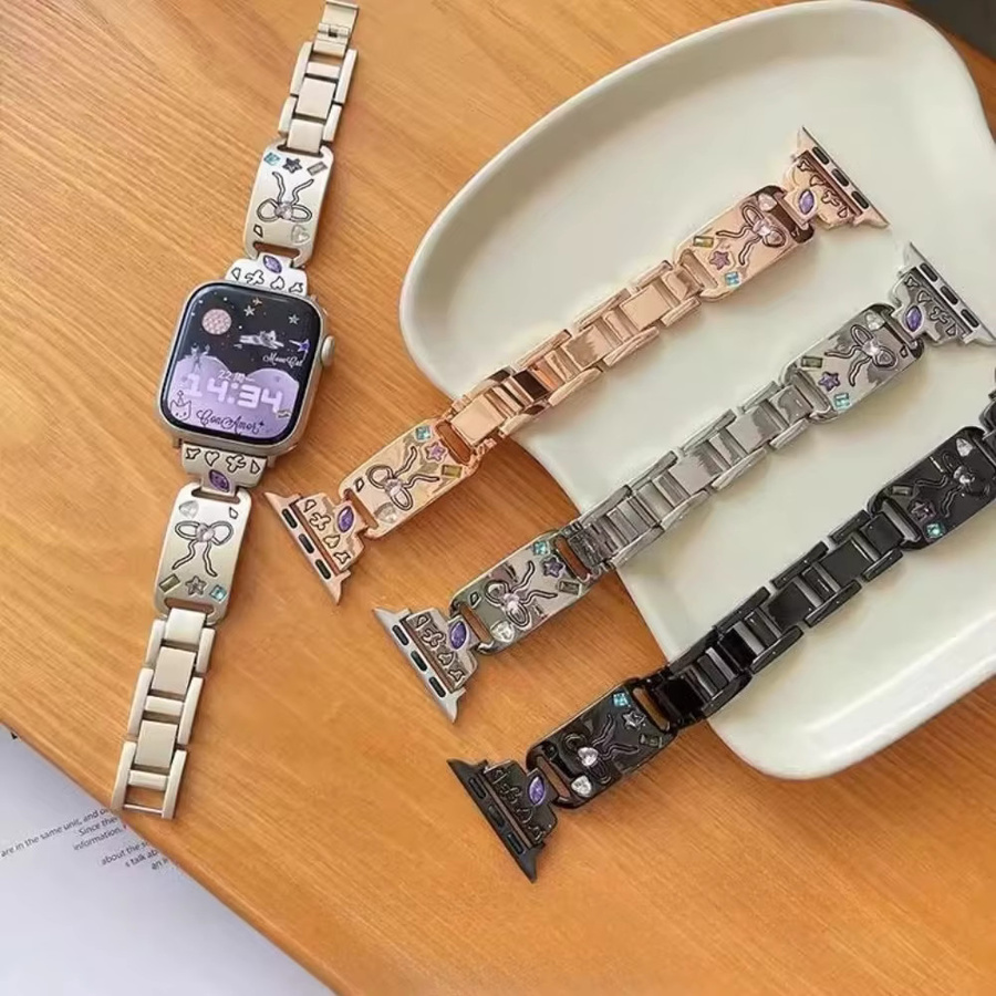 Uhrenarmband Bunte Strass-Schleife, Edelstahl, Kristall, Unisex, 38-49 mm - Bild 1