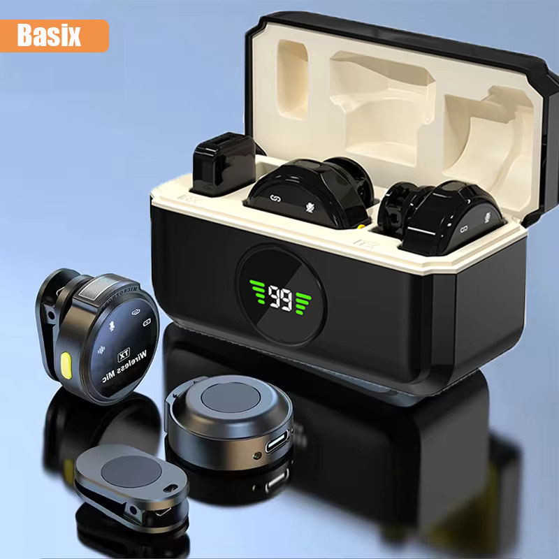 Basix Kabelloses Lavalier-Mikrofon mit Geräuschunterdrückung und Ladebox in Schwarz für iPhone und Android via Bluetooth und USB-C - Bild 4