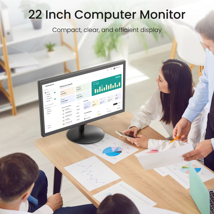 Eyoyo Desktop-Monitor 21,5 Zoll Full HD 1920 x 1080p 75 Hz in Schwarz mit HDMI, VGA, AV, BNC und USB Anschlüssen sowie integrierten Lautsprechern für CCTV-NVR - Bild 2