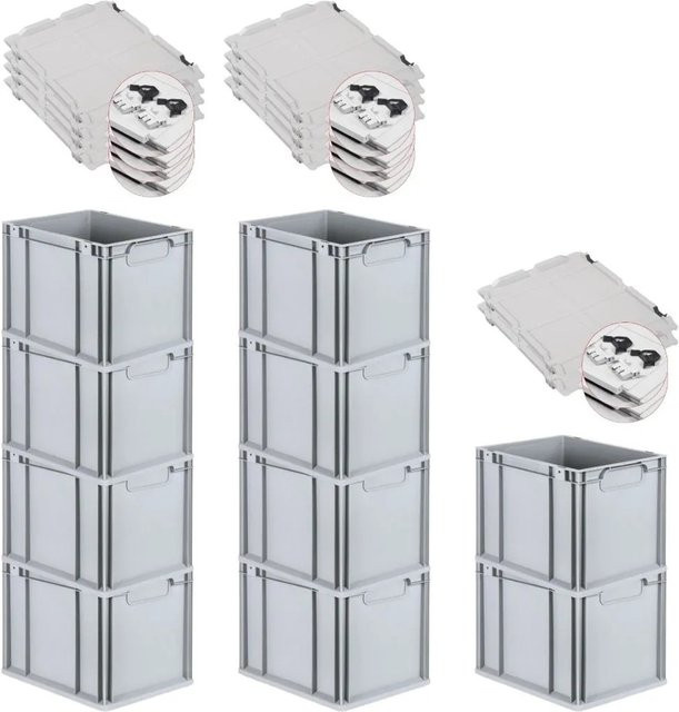 PROREGAL Spar Set 10x Eurobox Nextgen Economy mit Scharnierdeckel und schwarzen Schiebeschnappverschlüssen, Grau/Schwarz, H: 32 cm, B: 30 cm, T: 40 cm - Bild 1