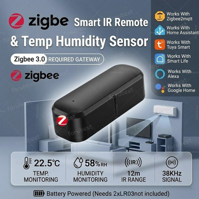Arteco Zigbee Smart IR-Fernbedienung mit Temperatur- und Feuchtigkeitssensor in Schwarz für Tuya Smart Life und Z2M - Bild 1