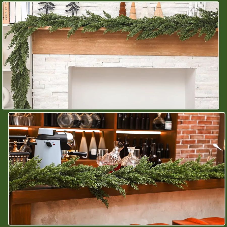 Künstliche Weihnachts-Girlande aus Zypresse, Kiefer und Rattan in Armeegrün als hängendes Dekor für Home und Outdoor - Bild 3