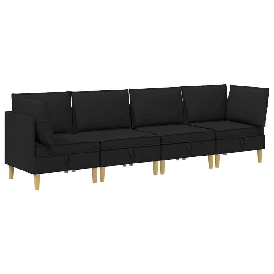 vidaXL Wohnzimmergarnitur in L-Form aus Stoff in Schwarz mit Ecksofas, Mittelsofas und Kissen - Bild 2