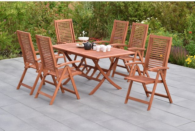 Merxx Cordoba Gartenmöbel-Set 7-tlg. aus Eukalyptusholz in Brown, inkl. ausziehbarem Klapptisch und 6 Klappsesseln - Bild 1