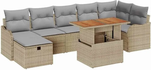 vidaXL Garten-Sofa-Set aus Poly-Rattan in Beige mit 8 Teilen, inklusive Polsterkissen und integriertem Stauraum für Terrasse und Garten - Bild 1