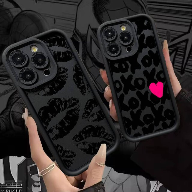 Stoßfeste iPhone Handyhülle mit Lippen-Design in Schwarz für Apple iPhone 11 bis iPhone 17 Pro Max Plus - Bild 1