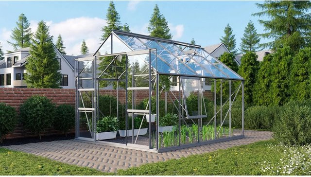 Vitavia Gewächshaus Meridian 2 8300 aus Aluminium und ESG-Glas in Silber, B/T/H: 321 x 257 x 232 cm - Bild 1