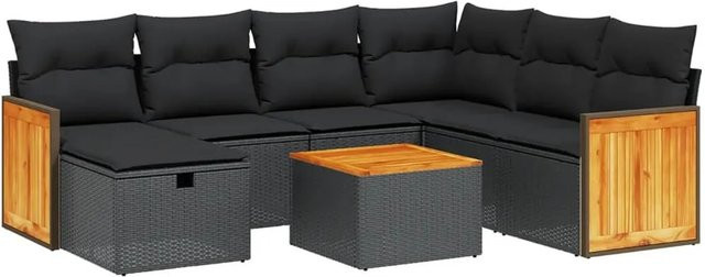 vidaXL 8-tlg Garten-Sofagarnitur in L-Form aus schwarzem PE-Rattan mit Kissen und pulverbeschichtetem Stahlgestell - Bild 1