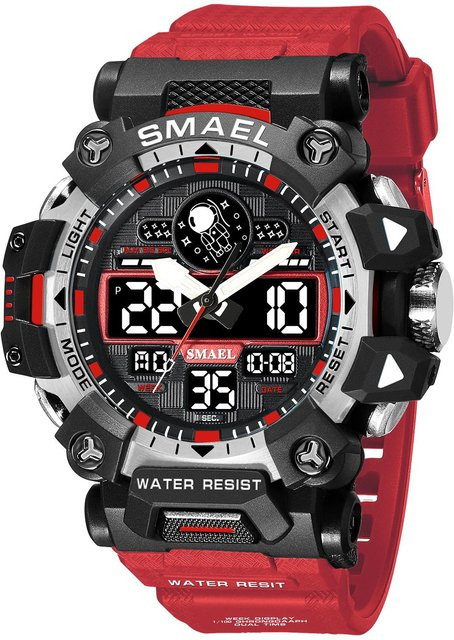 SMAEL Armbanduhr, Digitaluhr, Quarz, Kunststoff, Kautschuk, Herren, rot - Bild 1
