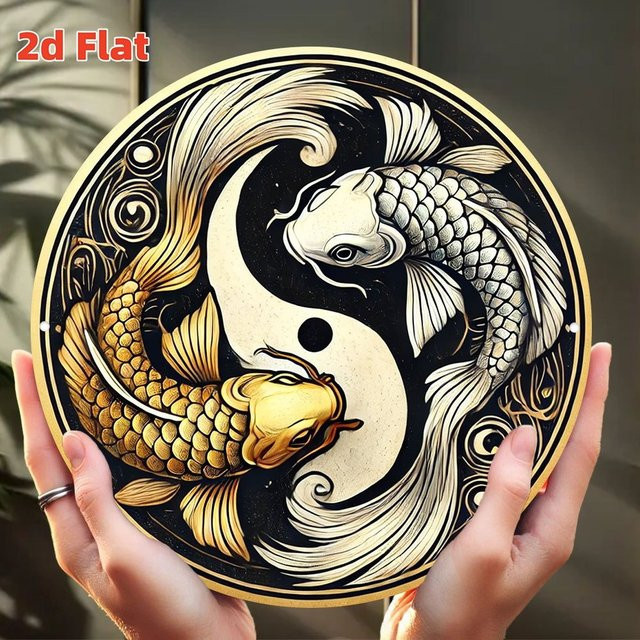 CIFBUY Vintage Yin Yang Tai Chi Metall-Wandkunst in Gold, Schwarz und Weiß - Bild 1