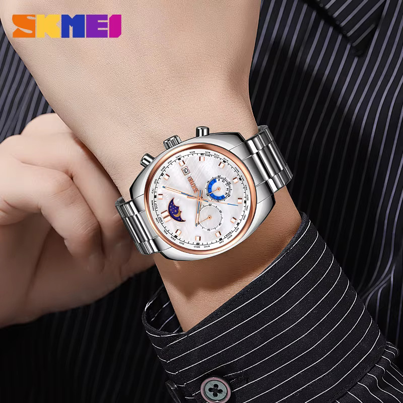 SKMEI Chronograph Armbanduhr, Quarz, Edelstahl, Herren, Mondphasen-Zifferblatt - Bild 3