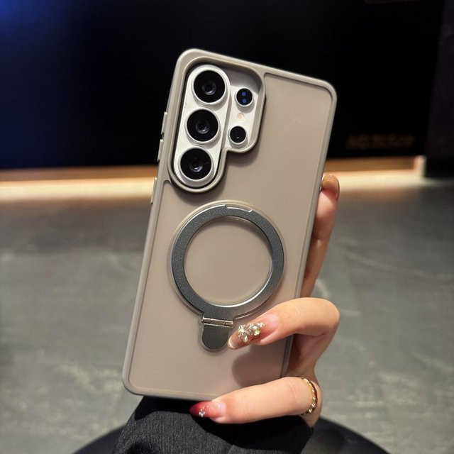Magnetisches Ladecase für Samsung Galaxy S22 S23 S24 S25 S26 Ultra Plus in Beige Transparent mit verstellbarer Halterung und stoßfestem Ständer - Bild 1