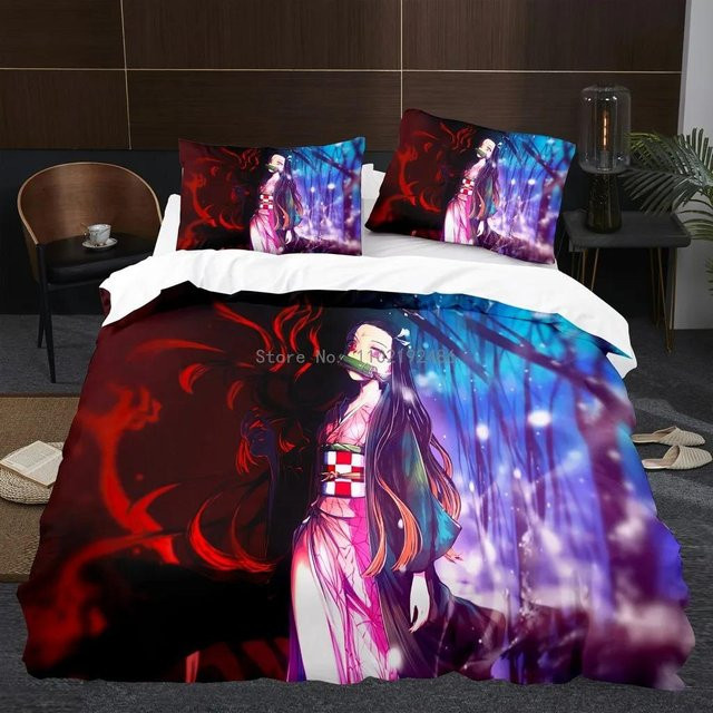 Demon Slayer Bettwäsche-Set mit Anime-Print, Mikrofaser-Bettdeckenbezug und Kissenbezug, Mehrfarbig, B/B: 228 x 228 cm - Bild 1