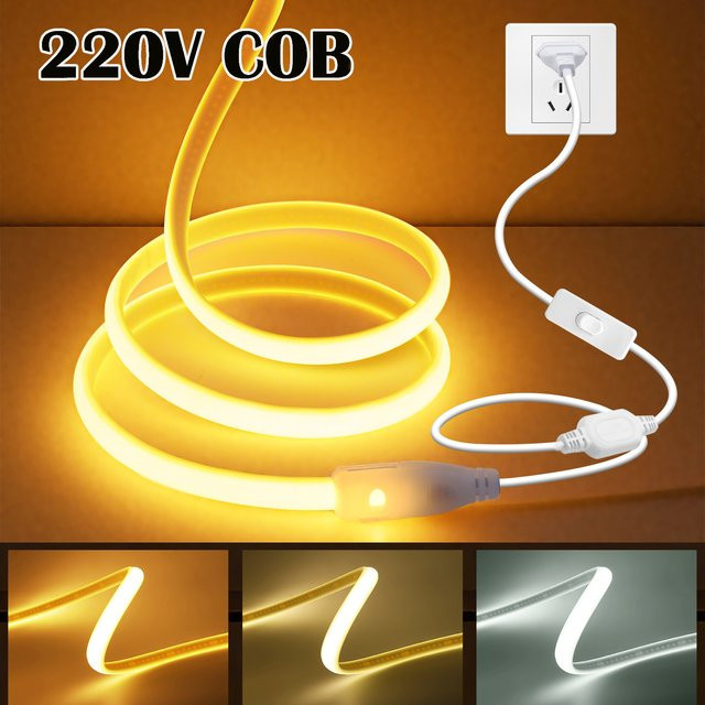 HEGEHE COB LED Streifen mit EIN/AUS-Schalter, weiß, IP65 wasserdicht, flexibles LED-Neonlicht für deine Heimdekoration - Bild 1