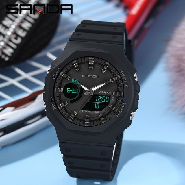 SANDA Armbanduhr Quarz, Analog-Digital, Schwarz, Kunststoff, Herren - Bild 1