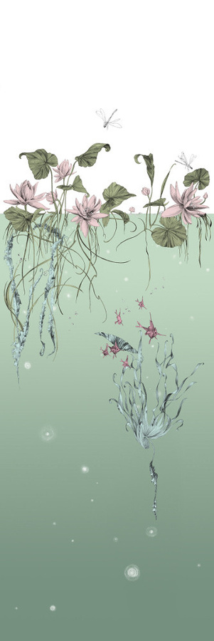 Edmond Petit Meeres-Tapete Nénuphars gauche in Aqua mit floralem Art Nouveau Design aus Vlies - Bild 1
